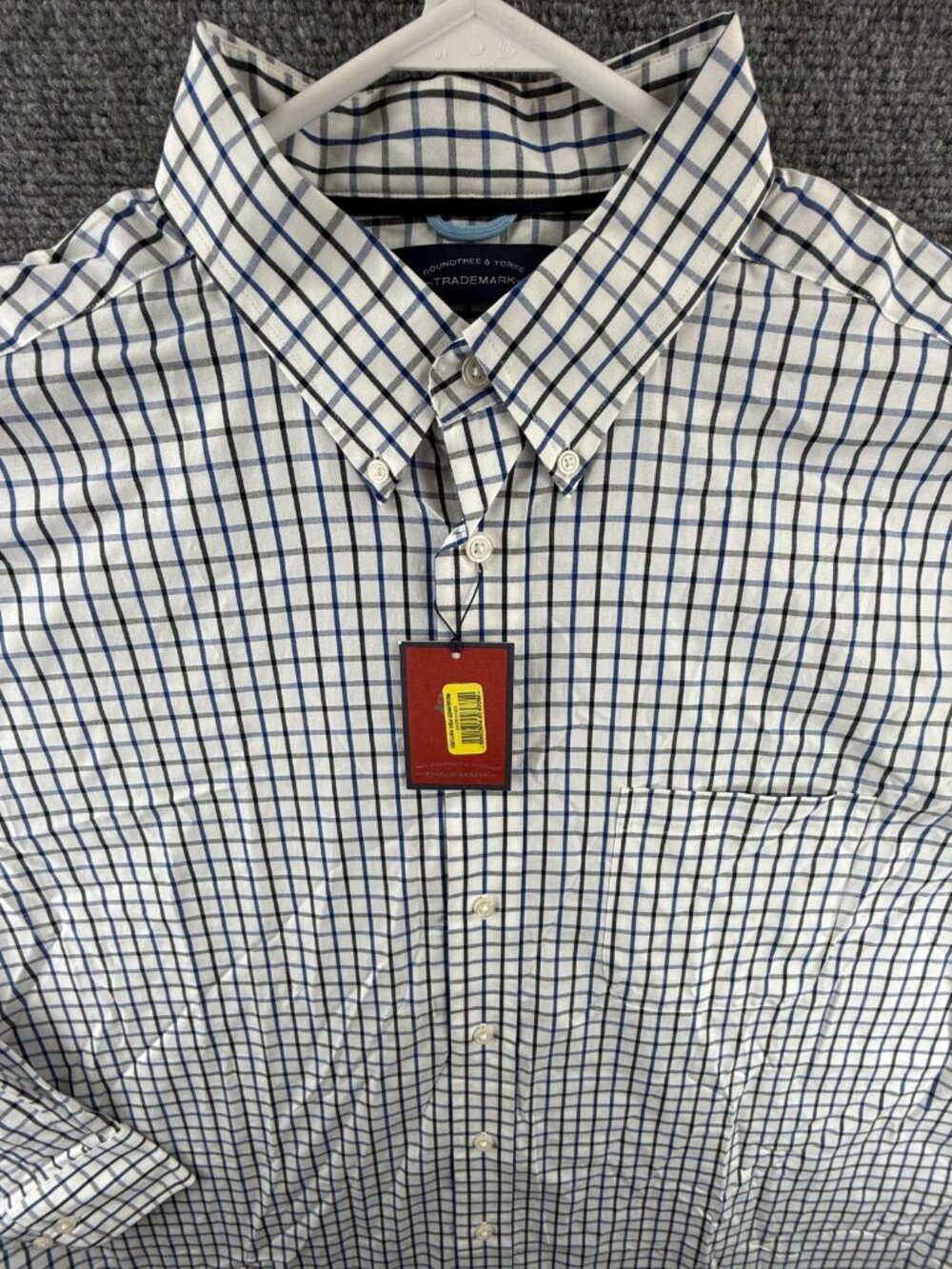 NWT Roundtree & Yorke Trademark Blue White Check XL Long Sleeve 80s Cotton